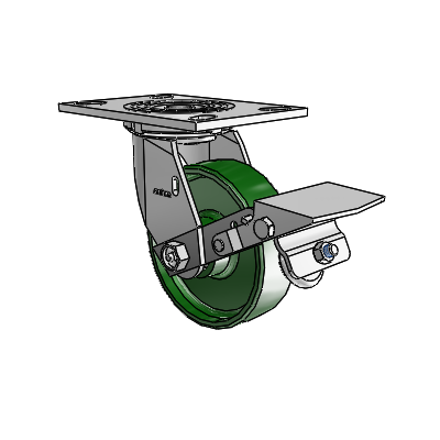 4 Series 1 1/2" Casters Top Plate Swivel Zinc with 5 x 1.5 Cast Iron Wheel and Tread Lock Brake