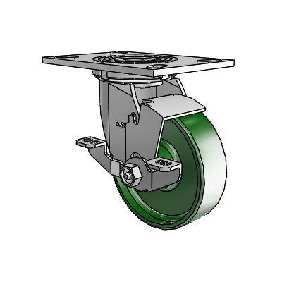 4 Series 1 1/2" Casters Top Plate Swivel Zinc with 5 x 1.5 Cast Iron Wheel and Top Lock Brake