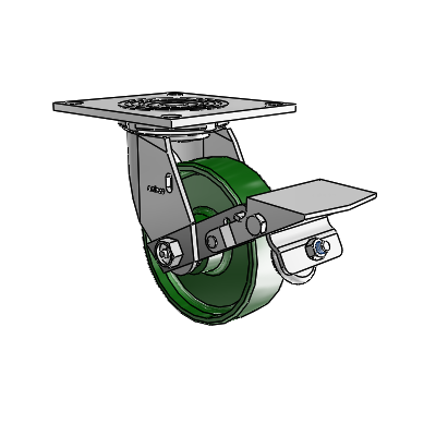 4 Series 1 1/2" Casters Top Plate Swivel Zinc with 5 x 1.5 Cast Iron Wheel and Tread Lock Brake