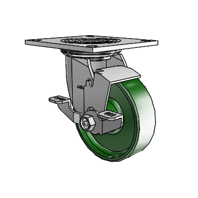 4 Series 1 1/2" Casters Top Plate Swivel Zinc with 5 x 1.5 Cast Iron Wheel and Top Lock Brake