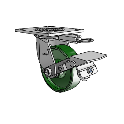 4 Series 1 1/2" Casters Top Plate Swivel Zinc with 5 x 1.5 Cast Iron Wheel and Tread Lock Brake