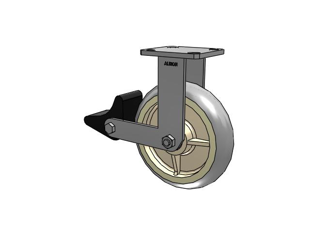 110 Series Kingpinless Top Plate Rigid Caster with 8 x 2 Grey Tread on Grey Core XR - X-tra Soft Rubber (Round) - Prevenz Antimicrobial Wheel and Poly Lock Integrated Brake