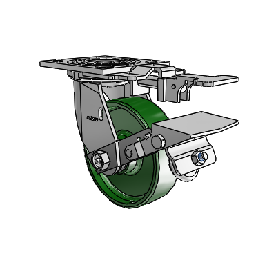 4 Series 1 1/2" Casters Top Plate Swivel Zinc with 5 x 1.5 Cast Iron Wheel and Tread Lock Brake