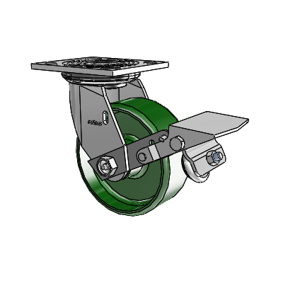 4 Series 2 Inch Wide Top Plate Swivel Caster Caster with 5 x 2 Cast Iron Wheel and Tread Lock Brake
