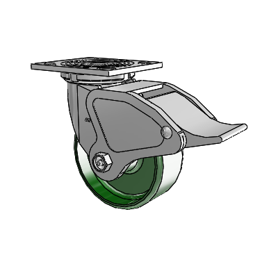 4 Series 2 Inch Wide Top Plate Swivel Caster Caster with 5 x 2 Cast Iron Wheel and Total Lock Brake