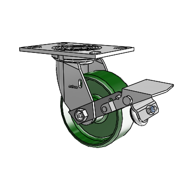 4 Series 2 Inch Wide Top Plate Swivel Caster Caster with 5 x 2 Cast Iron Wheel and Tread Lock Brake