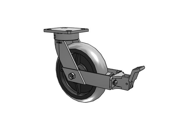 110 Series Kingpinless Top Plate Swivel Caster with 8 x 2 Grey Tread on Grey Core XP - X-treme Plus Solid Polyurethane Wheel and Face Brake