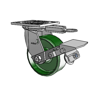 4 Series 2 Inch Wide Top Plate Swivel Caster Caster with 5 x 2 Cast Iron Wheel and Tread Lock Brake