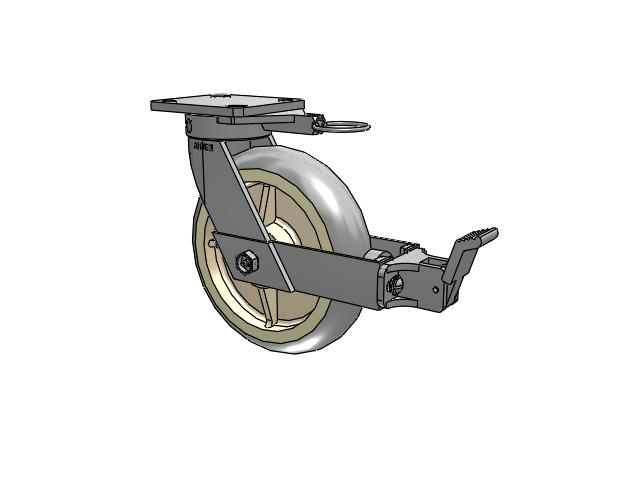 110 Series Kingpinless Top Plate Swivel Caster with 8 x 2 Grey Tread on Grey Core XR - X-tra Soft Rubber (Round) - Prevenz Antimicrobial Wheel and Face Brake