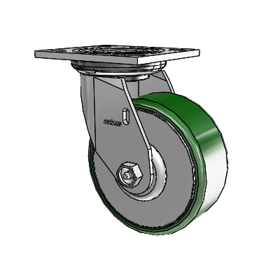 4-serie zwenkwiel met een bovenplaat van 2 inch breed en een gietijzeren wiel van 5 x 2