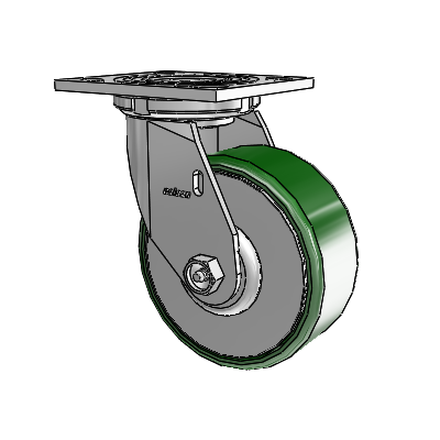 4-serie zwenkwiel met een bovenplaat van 2 inch breed en een gietijzeren wiel van 5 x 2