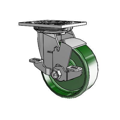 4 Series 2 Inch Wide Top Plate Swivel Caster Caster with 5 x 2 Cast Iron Wheel and Top Lock Brake