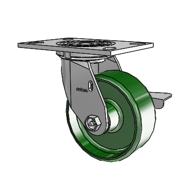 4 Series 2 Inch Wide Top Plate Swivel Caster Caster with 5 x 2 Cast Iron Wheel and Side Lock Brake