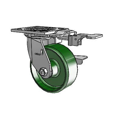4 Series 2 Inch Wide Top Plate Swivel Caster Caster with 5 x 2 Cast Iron Wheel and Side Lock Brake