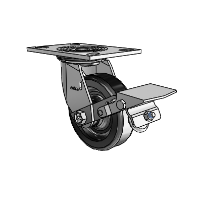 4 Series 1 1/2" Casters Top Plate Swivel Zinc with 5 x 1.5 Phenolic Wheel and Tread Lock Brake
