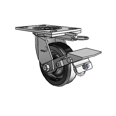 4 Series 1 1/2" Casters Top Plate Swivel Zinc with 5 x 1.5 Phenolic Wheel and Tread Lock Brake