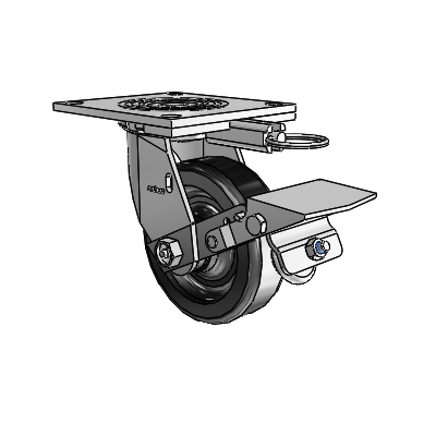 4 Series 1 1/2" Casters Top Plate Swivel Zinc with 5 x 1.5 Phenolic Wheel and Tread Lock Brake