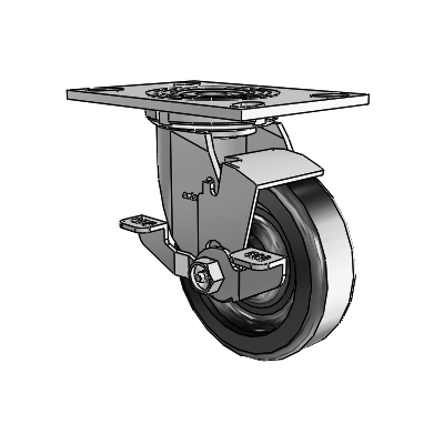 4 roulettes de la série 1 de 1 1/2", à plaque supérieure pivotante en zinc, avec roue en phénolique de 5 x 1,5 et frein de blocage supérieur