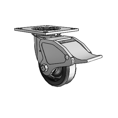 4 roulettes de la série 1 de 1 1/2", à plaque supérieure pivotante en zinc, avec roue en phénolique de 5 x 1,5 et frein à blocage total