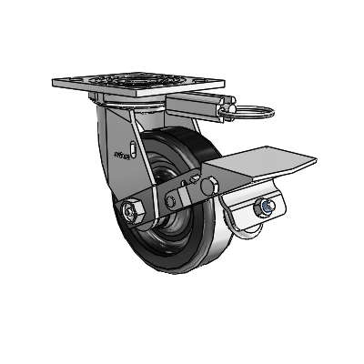 4 Series 1 1/2" Casters Top Plate Swivel Zinc with 5 x 1.5 Phenolic Wheel and Tread Lock Brake