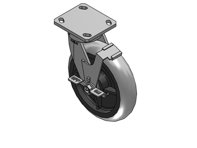 110 Series Kingpinless Top Plate Swivel Caster with 8 x 2 Grey Tread on Grey Core XP - X-treme Plus Solid Polyurethane Wheel and Face Brake