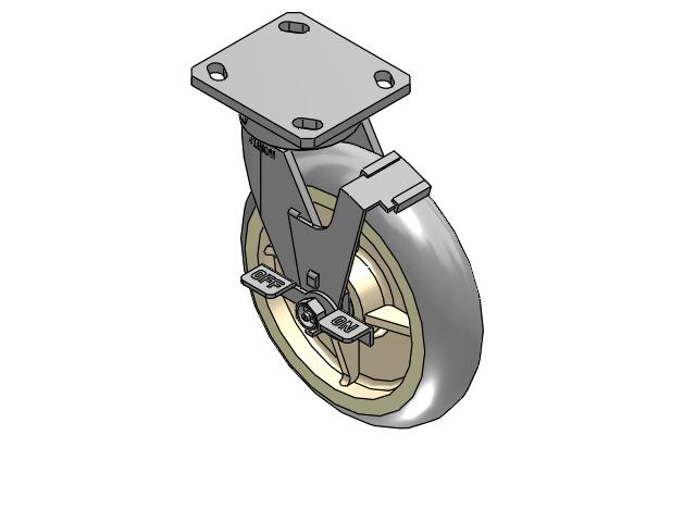 110 Series Kingpinless Top Plate Swivel Caster with 8 x 2 Grey Tread on Grey Core XR - X-tra Soft Rubber (Round) - Prevenz Antimicrobial Wheel and Face Brake
