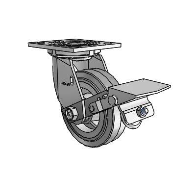 4 Series 1 1/2" Casters Top Plate Swivel Zinc with 5 x 1.5 Performa Rubber (Flat/Grey) Wheel and Tread Lock Brake