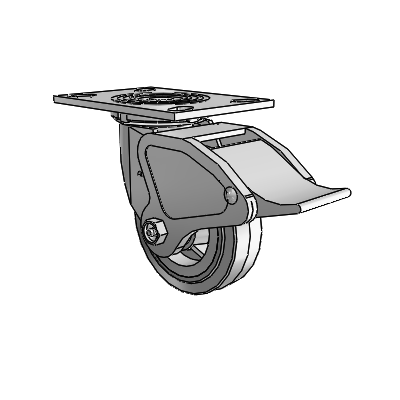 4 Series 1 1/2" Casters Top Plate Swivel Zinc with 5 x 1.5 Performa Rubber (Flat/Grey) Wheel and Total Lock Brake