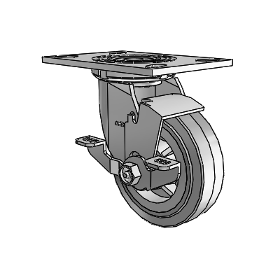 4 Series 1 1/2" Casters Top Plate Swivel Zinc with 5 x 1.5 Performa Rubber (Flat/Grey) Wheel and Top Lock Brake
