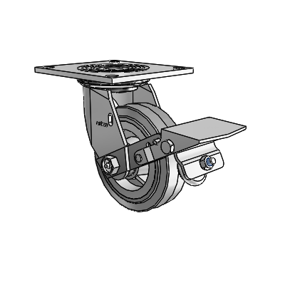4 Series 1 1/2" Casters Top Plate Swivel Zinc with 5 x 1.5 Performa Rubber (Flat/Grey) Wheel and Tread Lock Brake