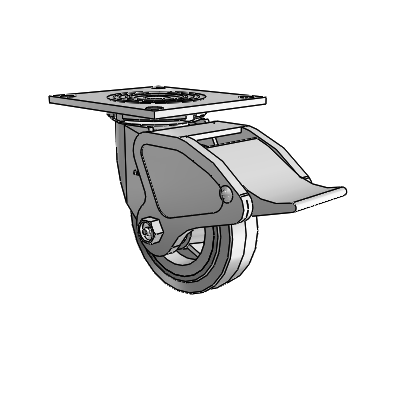 4 Series 1 1/2" Casters Top Plate Swivel Zinc with 5 x 1.5 Performa Rubber (Flat/Grey) Wheel and Total Lock Brake