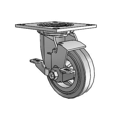 4 Series 1 1/2" Casters Top Plate Swivel Zinc with 5 x 1.5 Performa Rubber (Flat/Grey) Wheel and Top Lock Brake