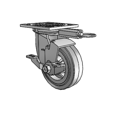 4 Series 1 1/2" Casters Top Plate Swivel Zinc with 5 x 1.5 Performa Rubber (Flat/Grey) Wheel and Top Lock Brake
