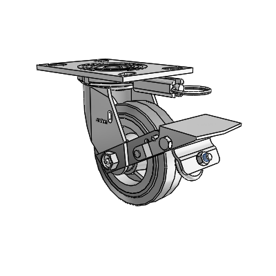 4 Series 1 1/2" Casters Top Plate Swivel Zinc with 5 x 1.5 Performa Rubber (Flat/Grey) Wheel and Tread Lock Brake