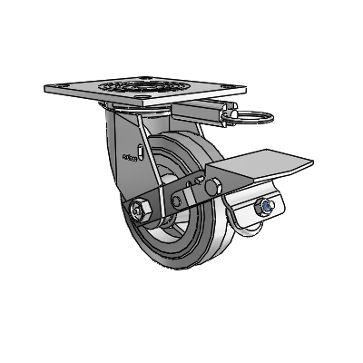 4 Series 1 1/2" Casters Top Plate Swivel Zinc with 5 x 1.5 Performa Rubber (Flat/Grey) Wheel and Tread Lock Brake