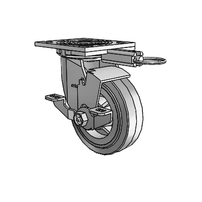 4 Series 1 1/2" Casters Top Plate Swivel Zinc with 5 x 1.5 Performa Rubber (Flat/Grey) Wheel and Top Lock Brake