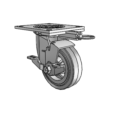 4 Series 1 1/2" Casters Top Plate Swivel Zinc with 5 x 1.5 Performa Rubber (Flat/Grey) Wheel and Top Lock Brake