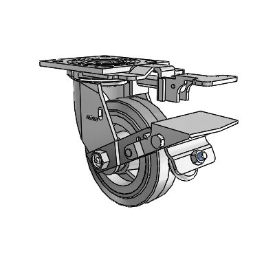 4 Series 1 1/2" Casters Top Plate Swivel Zinc with 5 x 1.5 Performa Rubber (Flat/Grey) Wheel and Tread Lock Brake