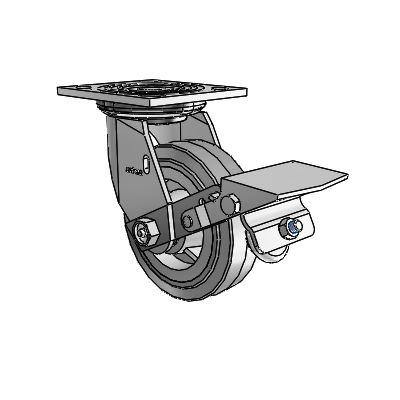 4 Series 1 1/2" Casters Top Plate Swivel Zinc with 5 x 1.5 Performa Rubber (Flat/Grey) Wheel and Tread Lock Brake