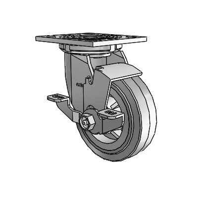 4 Series 1 1/2" Casters Top Plate Swivel Zinc with 5 x 1.5 Performa Rubber (Flat/Grey) Wheel and Top Lock Brake