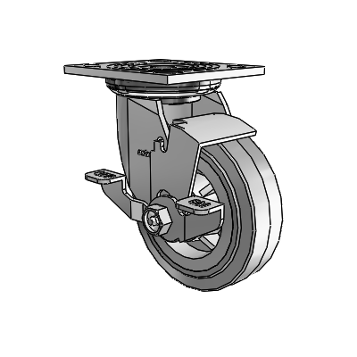 4 Series 1 1/2" Casters Top Plate Swivel Zinc with 5 x 1.5 Performa Rubber (Flat/Grey) Wheel and Top Lock Brake