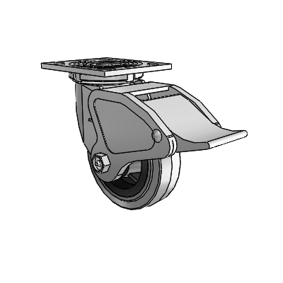 4 Series 1 1/2" Casters Top Plate Swivel Zinc with 5 x 1.5 Performa Rubber (Flat/Conductive) Wheel and Total Lock Brake