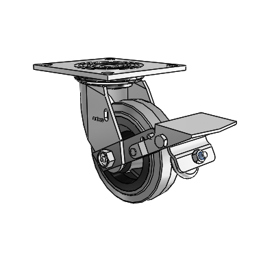 4 Series 1 1/2" Casters Top Plate Swivel Zinc with 5 x 1.5 Performa Rubber (Flat/Conductive) Wheel and Tread Lock Brake