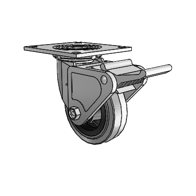 4 Series 1 1/2" Casters Top Plate Swivel Zinc with 5 x 1.5 Performa Rubber (Flat/Conductive) Wheel and Tech Lock Brake