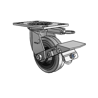 4 Series 1 1/2" Casters Top Plate Swivel Zinc with 5 x 1.5 Performa Rubber (Flat/Conductive) Wheel and Tread Lock Brake