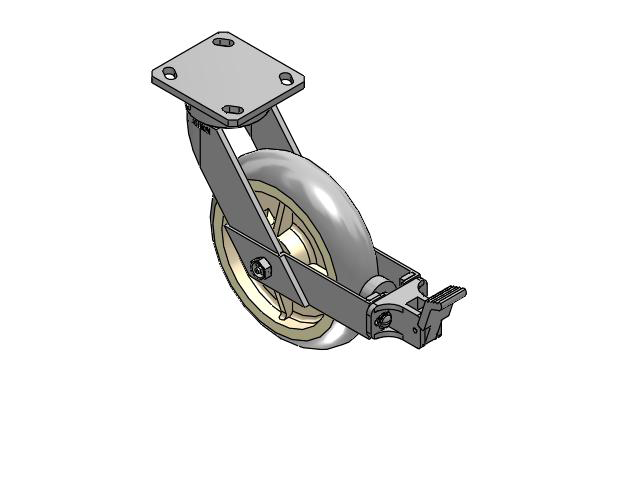 110 Series Kingpinless Top Plate Swivel Caster with 8 x 2 Grey Tread on Grey Core XR - X-tra Soft Rubber (Round) - Prevenz Antimicrobial Wheel and Face Brake