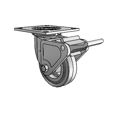 4 Series 1 1/2" Casters Top Plate Swivel Zinc with 5 x 1.5 Performa Rubber (Flat/Grey) Wheel and Tech Lock Brake