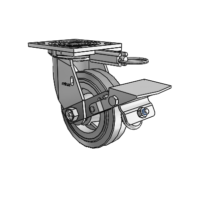 4 Series 1 1/2" Casters Top Plate Swivel Zinc with 5 x 1.5 Performa Rubber (Flat/Grey) Wheel and Tread Lock Brake
