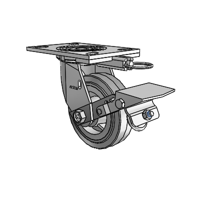 4 Series 1 1/2" Casters Top Plate Swivel Zinc with 5 x 1.5 Performa Rubber (Flat/Grey) Wheel and Tread Lock Brake