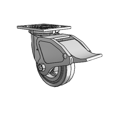 4 Series 1 1/2" Casters Top Plate Swivel Zinc with 5 x 1.5 Performa Rubber (Flat/Grey) Wheel and Total Lock Brake